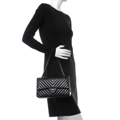 Chanel Lambskin Chevron Quilted Medium Double Flap So Black 2 of 10