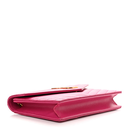 Saint Laurent Grain De Poudre Matelasse Chevron Monogram Envelope Chain Wallet Fresh Fuchsia 4 of 10