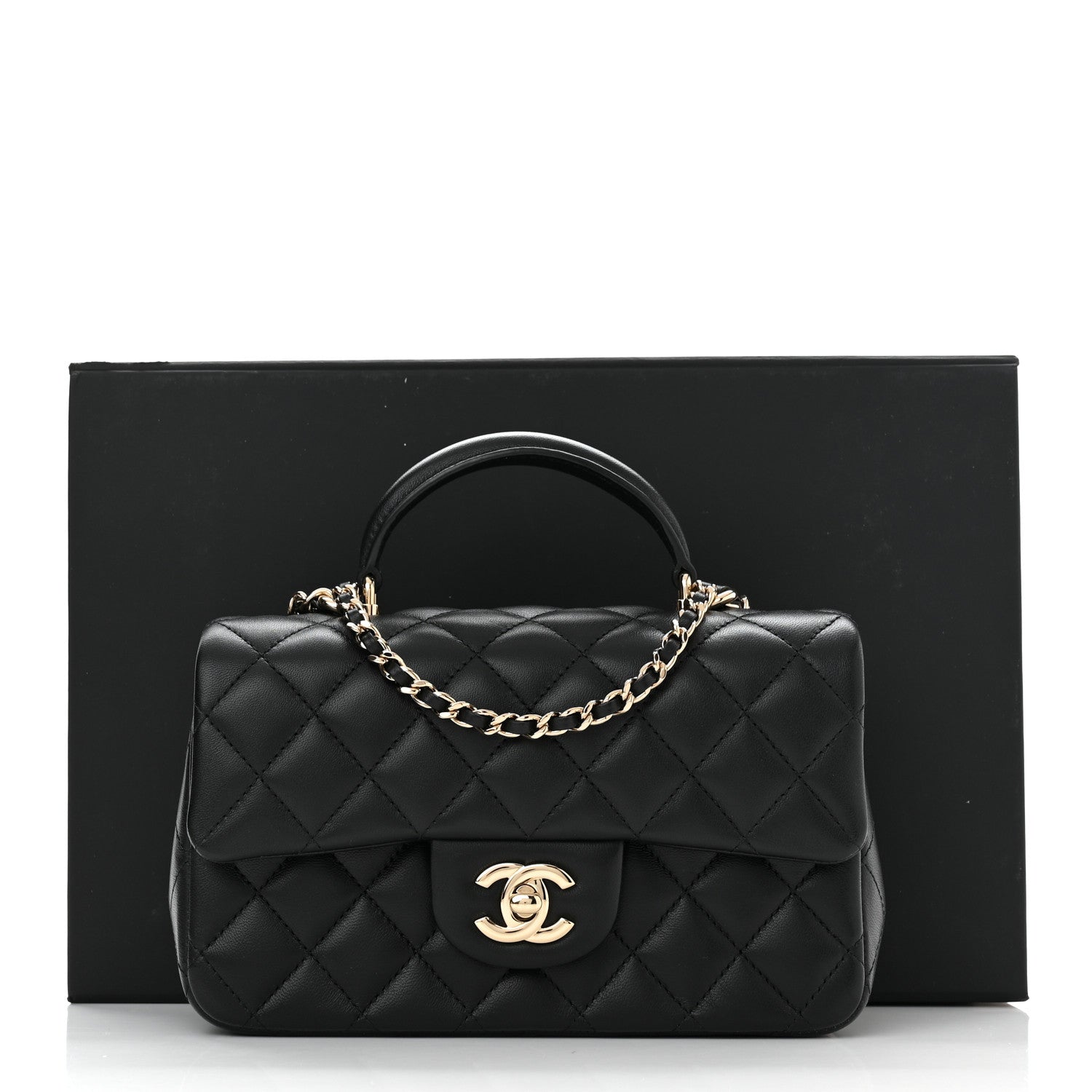 Chanel Lambskin Quilted Mini Top Handle Rectangular Flap Black 11 of 11