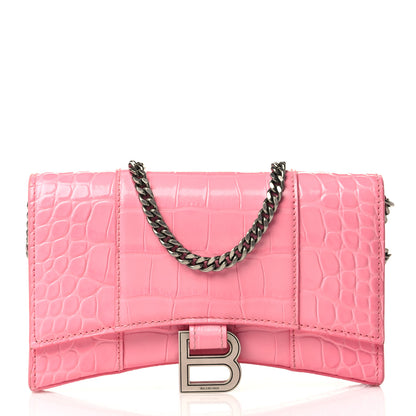 Balenciaga Shiny Calfskin Crocodile Embossed Hourglass Chain Bag Sweet Pink 1 of 12