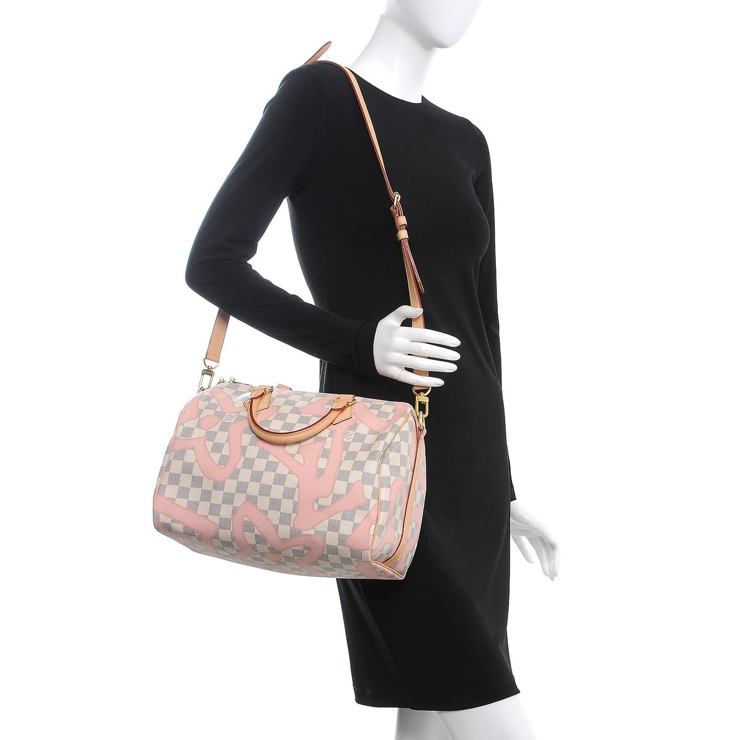 Damier Azur Tahitienne Speedy Bandouliere 30 Rose Ballerine