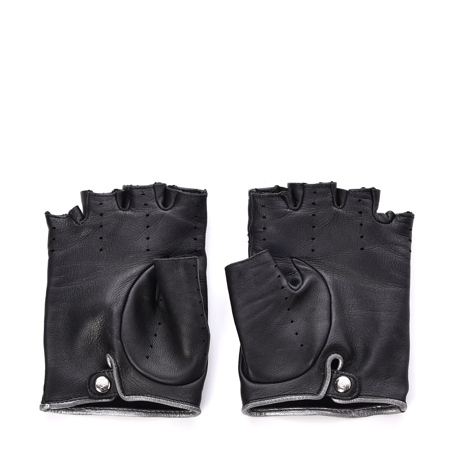 Chanel Lambskin Stitched Fingerless CC Embellished Gloves 7 Black 3 of 7