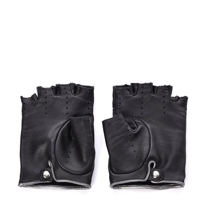 Chanel Lambskin Stitched Fingerless CC Embellished Gloves 7 Black 3 of 7