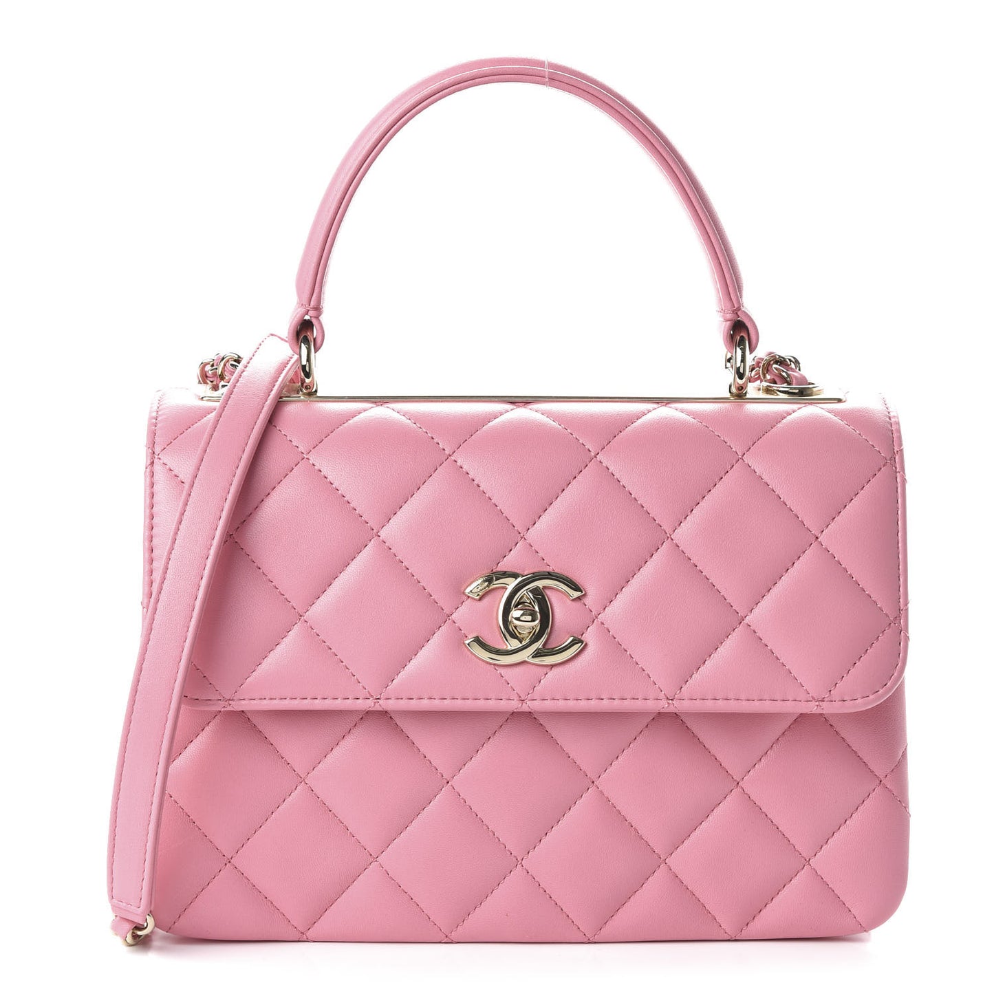 Lambskin Quilted Small Trendy CC Flap Dual Handle Bag Pink
