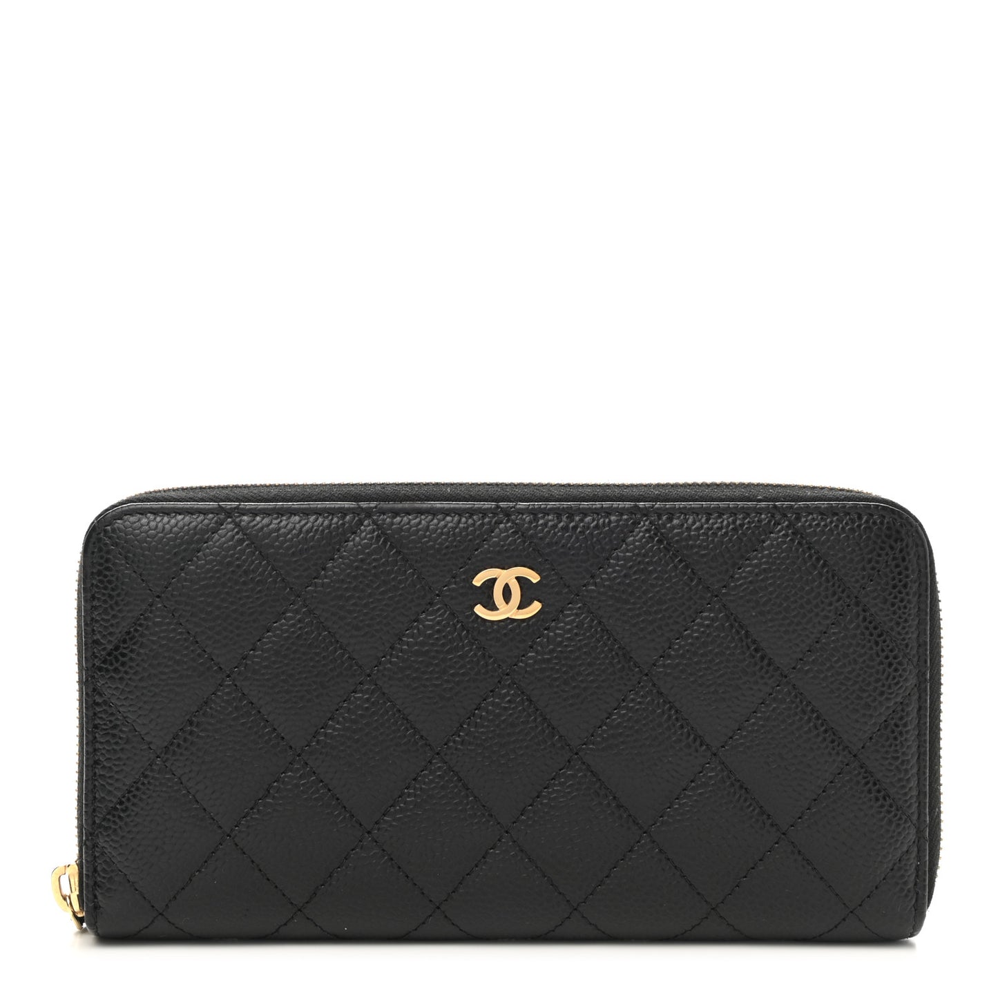 Caviar Quilted Large Gusset Zip Around Wallet Black