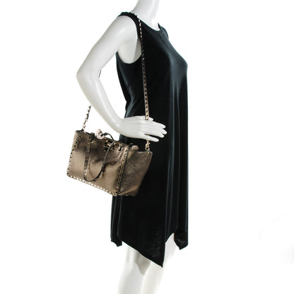 Valentino Garavani Metallic Alce Printed Calfskin Small Rockstud Tote Sasso 2 of 7