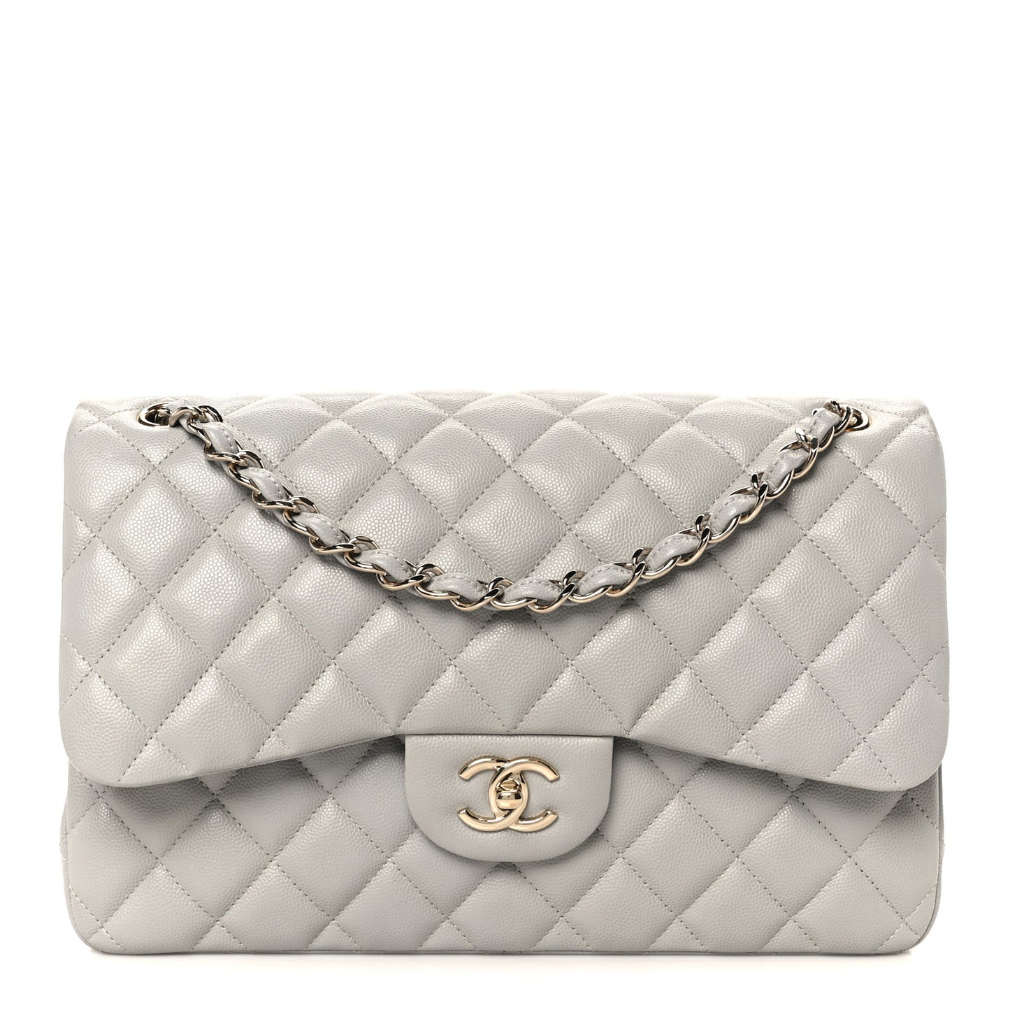 Caviar Quilted Jumbo Double Flap Grey Grey