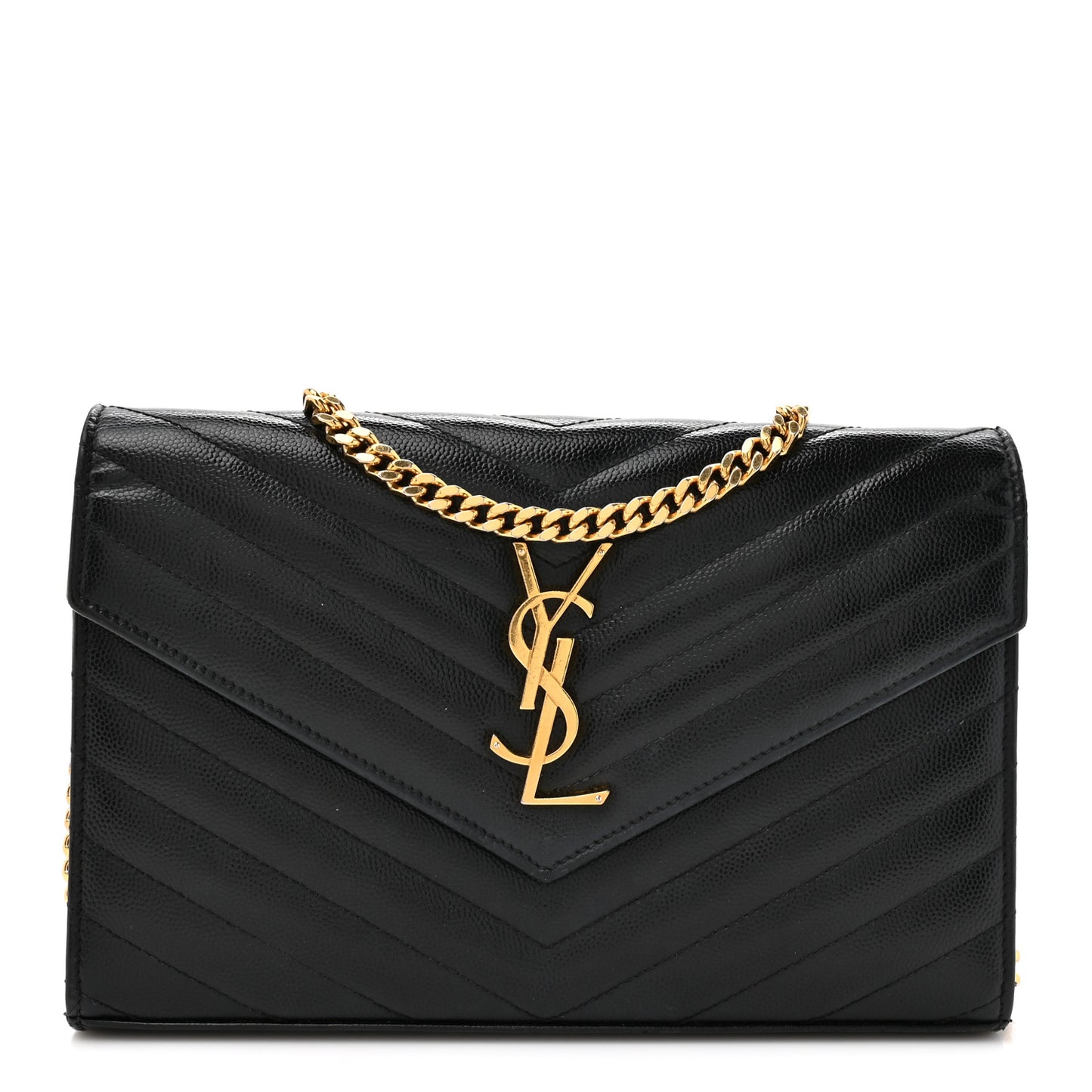 Grain De Poudre Matelasse Chevron Monogram Chain Wallet Black