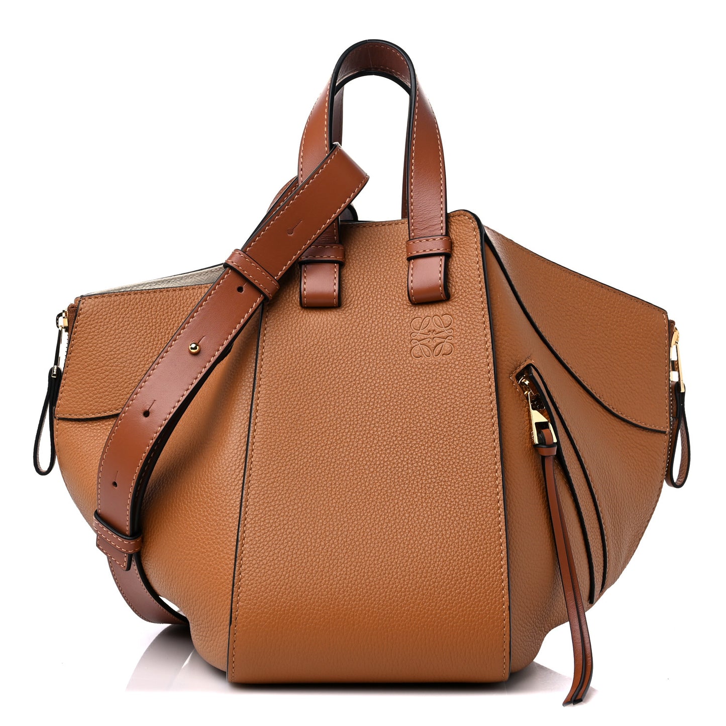 Grained Calfskin Medium Hammock Shoulder Bag Tan