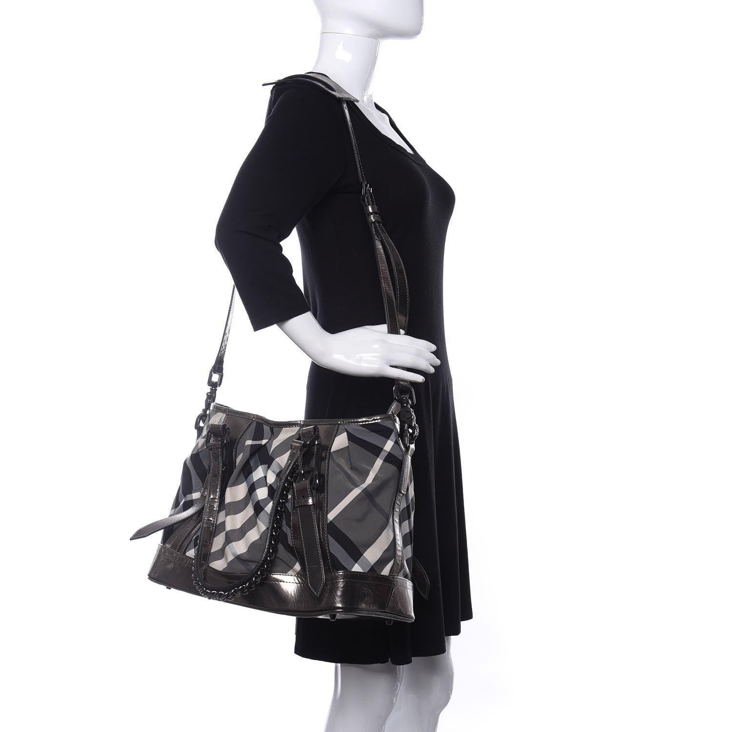 Burberry Calfskin Smoked Check Chain Strap Shoulder Bag 2 of 13