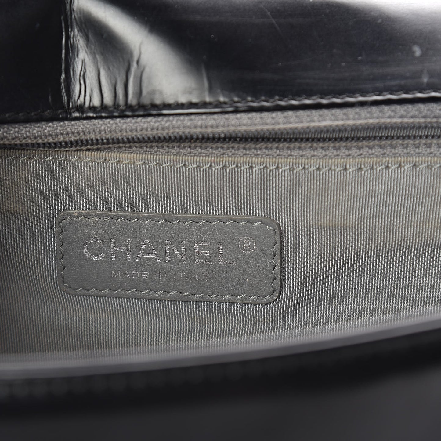 Glazed Calfskin Large Boy Flap Black
