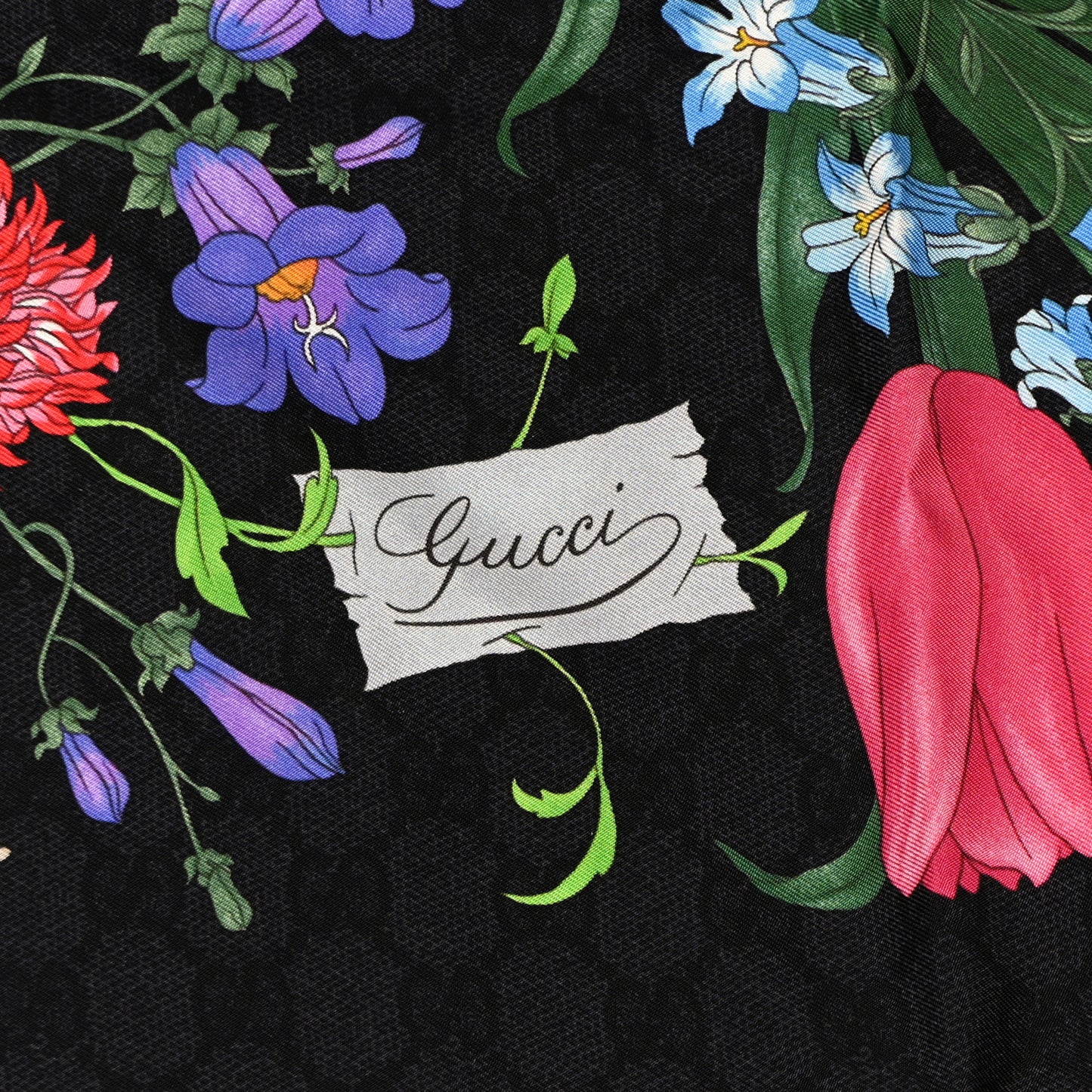 Silk Twill Flora Beauty Square Scarf Black
