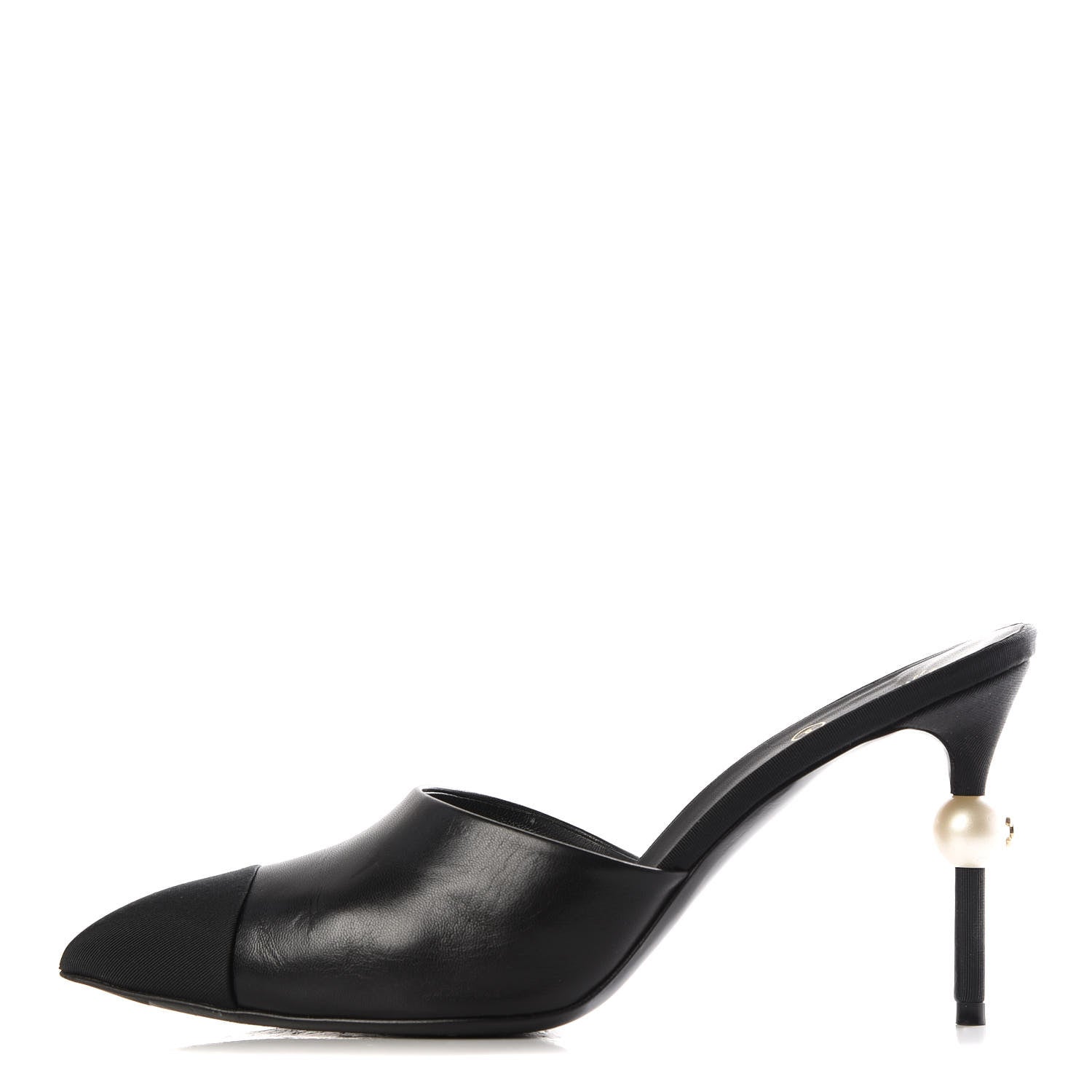 Chanel Goatskin Grosgrain Cap Toe Pearl Mule 40 Black 1 of 10