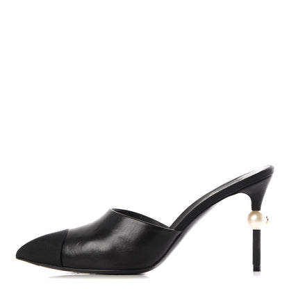 Chanel Goatskin Grosgrain Cap Toe Pearl Mule 40 Black 1 of 10