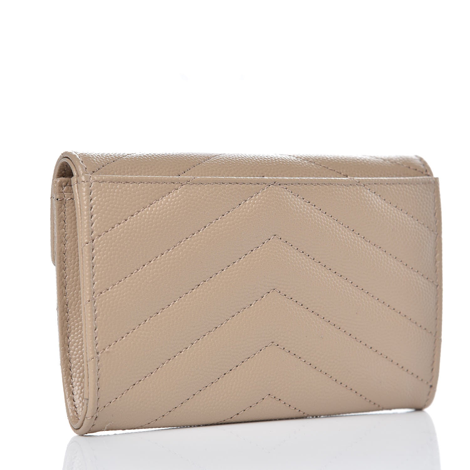 Saint Laurent Grain De Poudre Matelasse Chevron Small Monogram Envelope Wallet Dark Beige 3 of 7