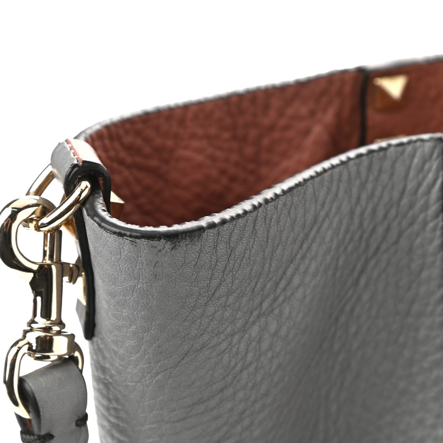 Grained Calfskin Medium Rockstud Reversible Tote Dark Rose Grey