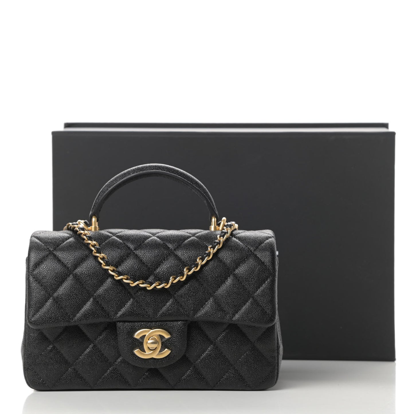 Caviar Quilted Mini Top Handle Rectangular Flap Black