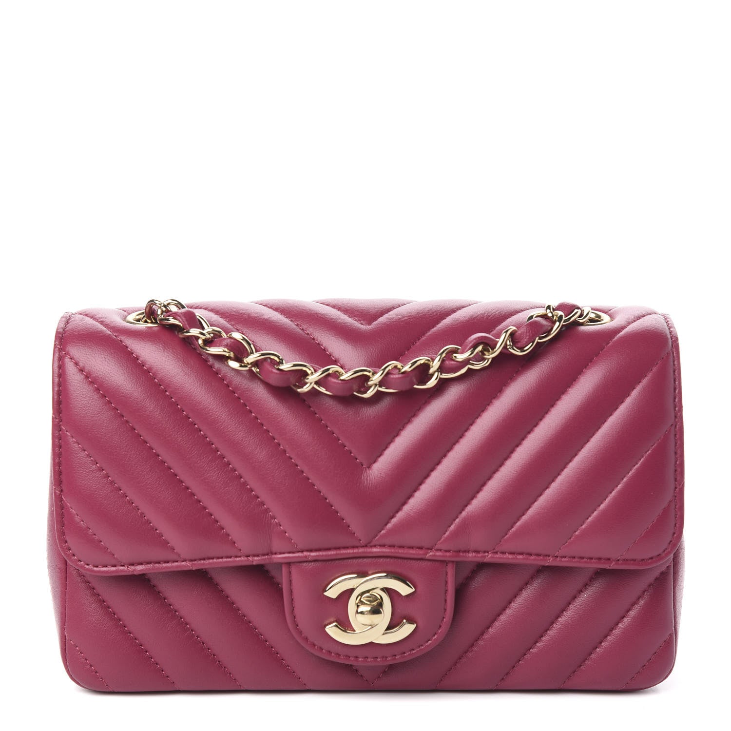 Chanel Lambskin Chevron Quilted Mini Rectangular Flap Dark Pink 1 of 10