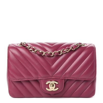 Chanel Lambskin Chevron Quilted Mini Rectangular Flap Dark Pink 1 of 10