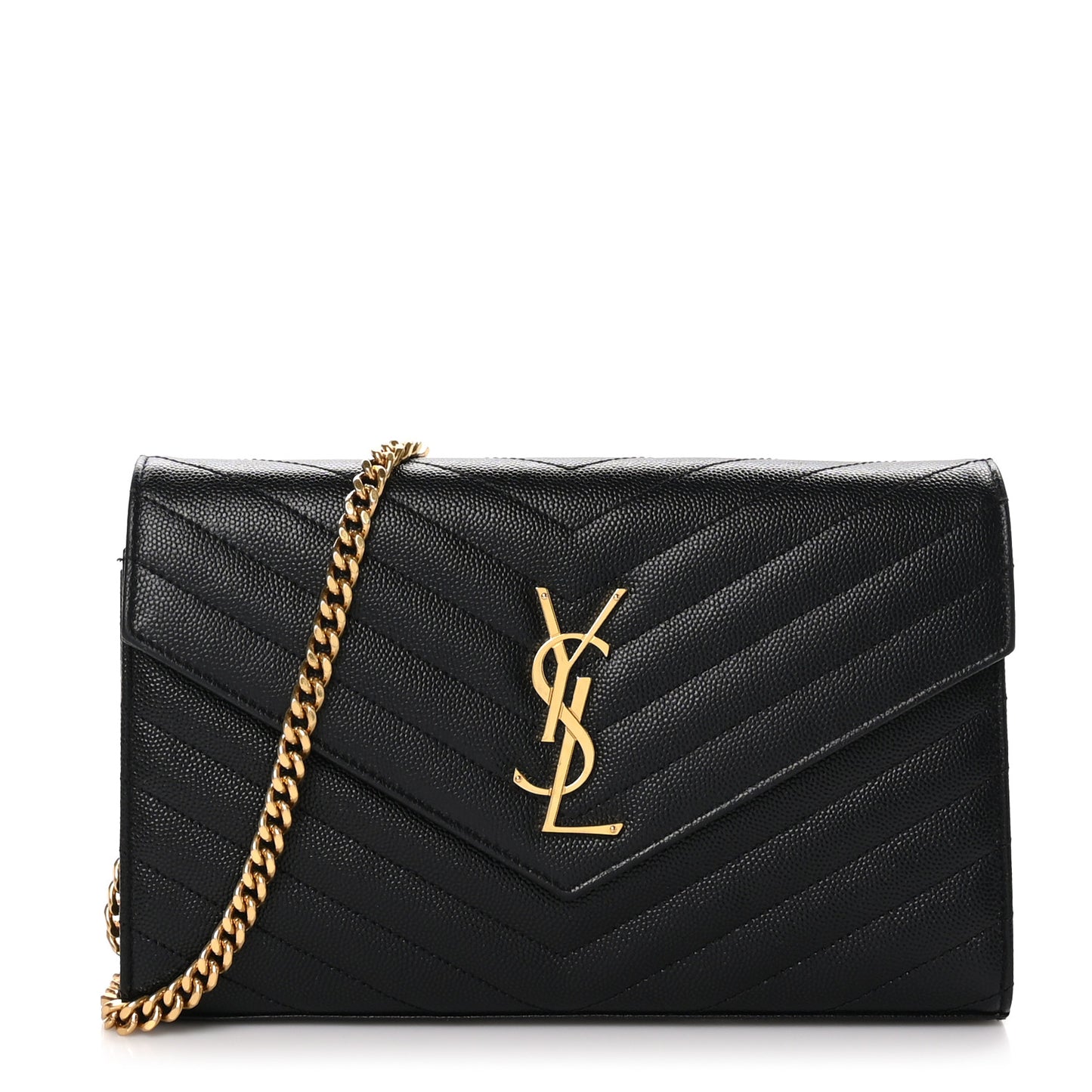 Grain De Poudre Matelasse Chevron Monogram Chain Wallet Black