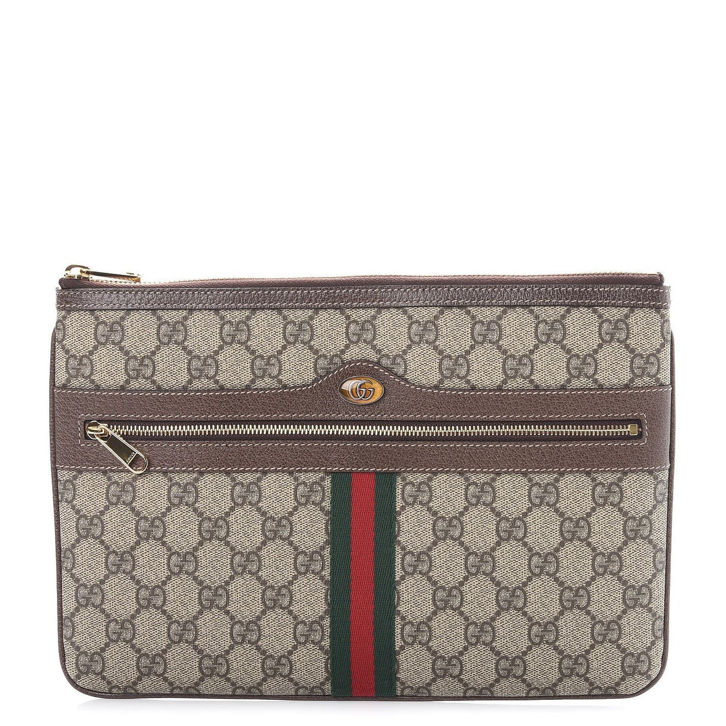 GG Supreme Monogram Large Ophidia Pouch Clutch Brown