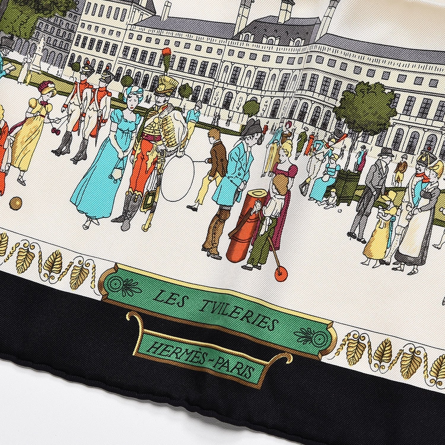 Hermes Silk Promenades de Paris Scarf 70 Black Creme Emeraude 3 of 7
