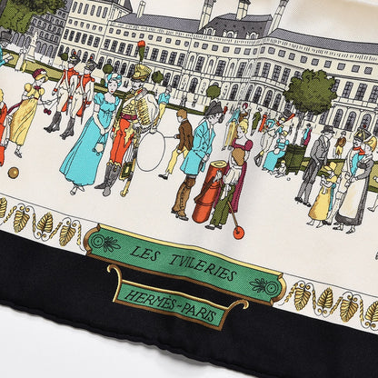 Hermes Silk Promenades de Paris Scarf 70 Black Creme Emeraude 3 of 7
