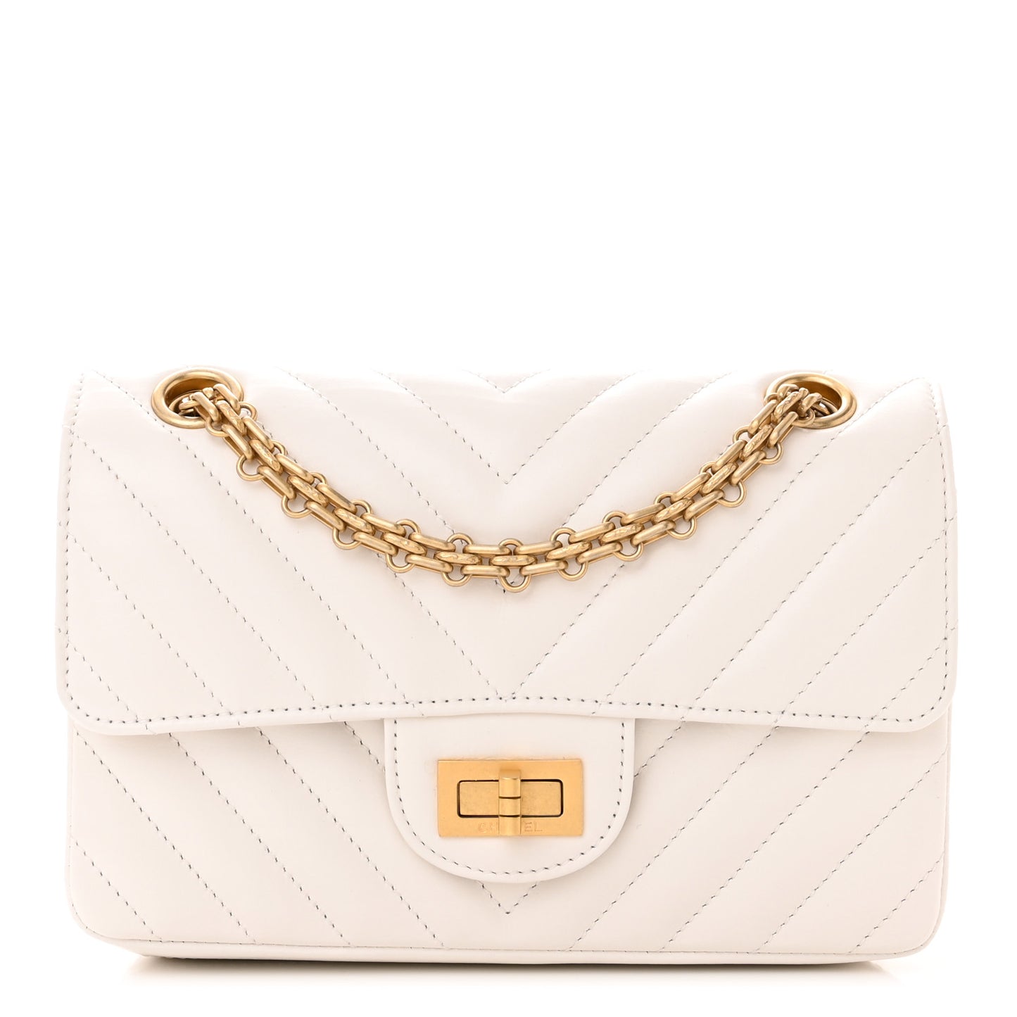 Aged Calfskin Chevron Quilted 2.55 Reissue Mini Flap White