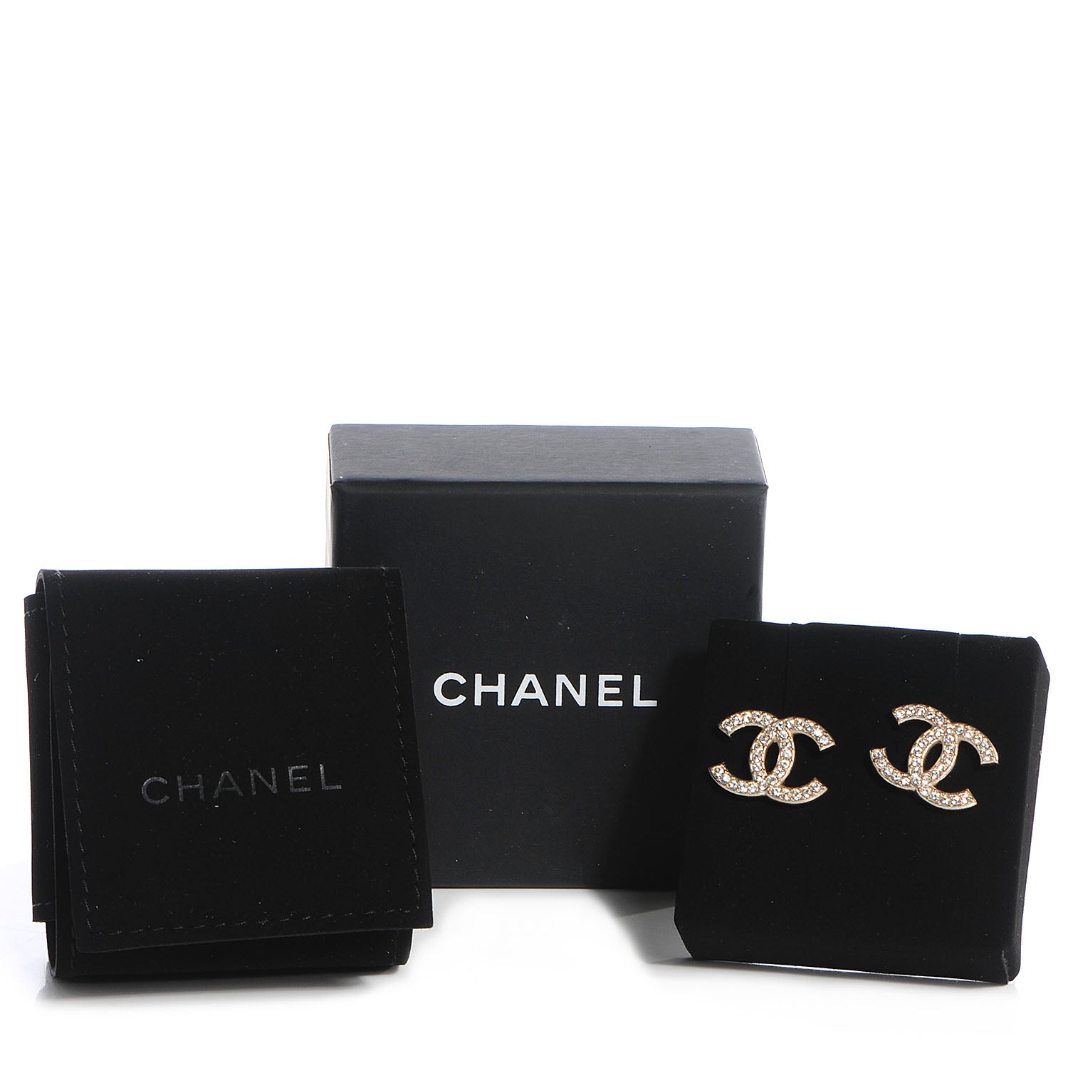 Chanel Crystal CC Earrings Brushed Gold 5 of 5