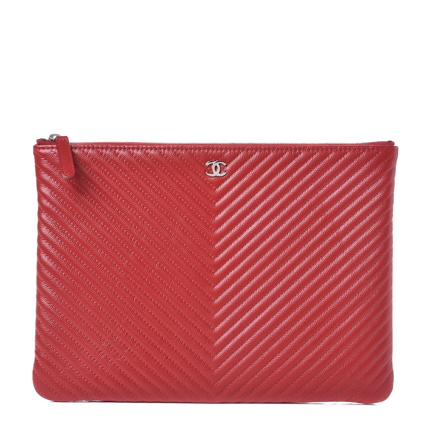 Caviar Chevron Quilted Medium Cosmetic Case Dark Red