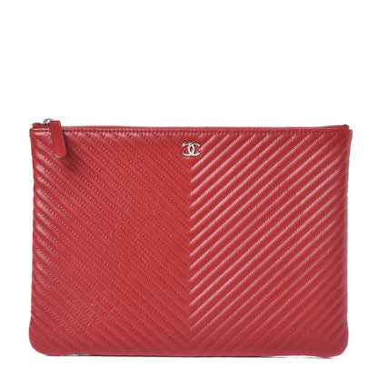 Chanel Caviar Chevron Quilted Medium Cosmetic Case Dark Red 1 of 8