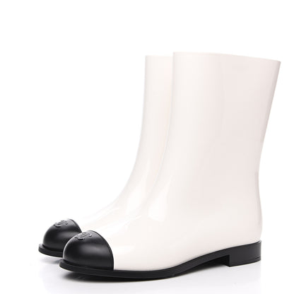 Chanel Rubber Rain Boots 38 Ivory Black 3 of 9