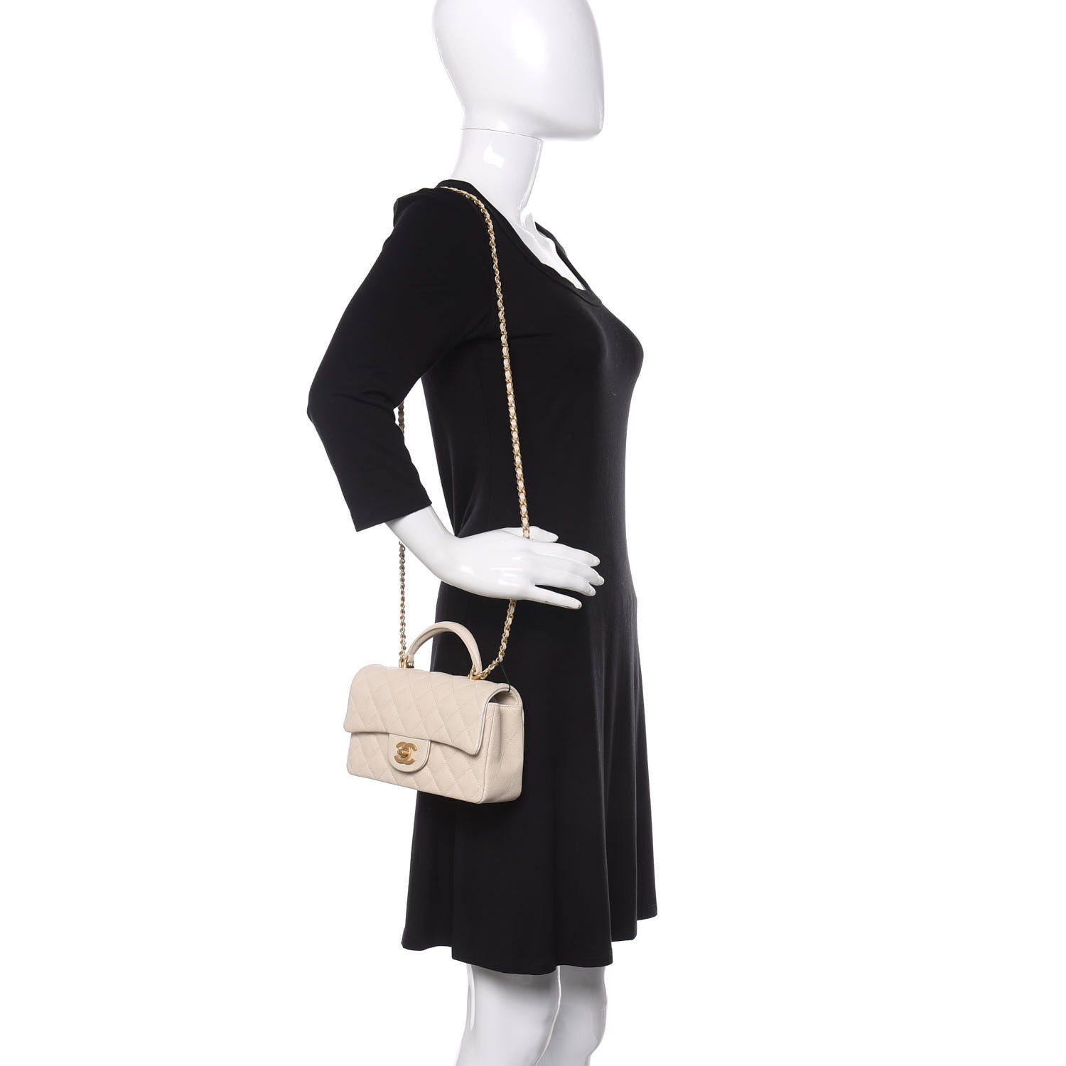 Chanel Caviar Quilted Mini Top Handle Rectangular Flap Beige 2 of 10