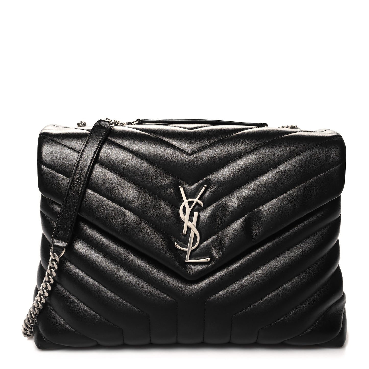 Calfskin Y Quilted Monogram Medium Loulou Chain Satchel Black