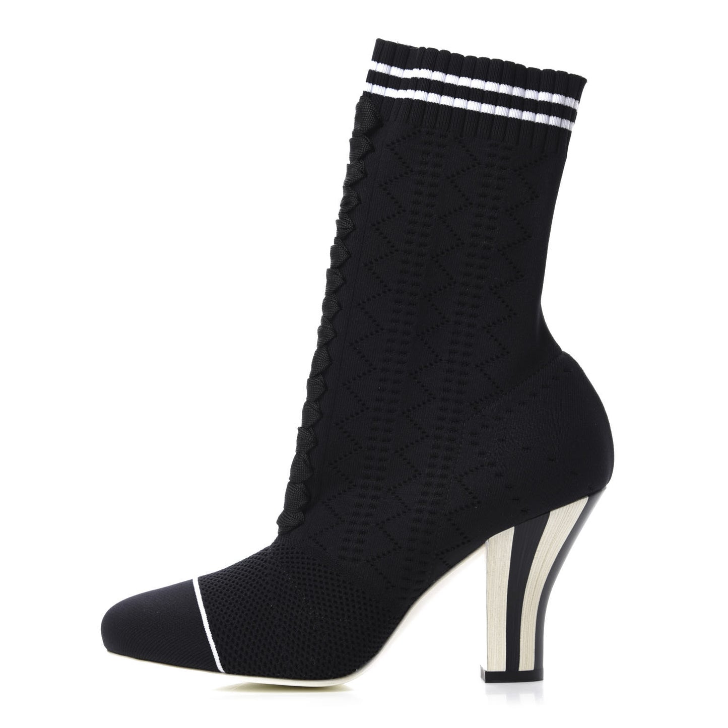 Stretch Fabric Openwork Rockoko Sock Boots 38 Black White