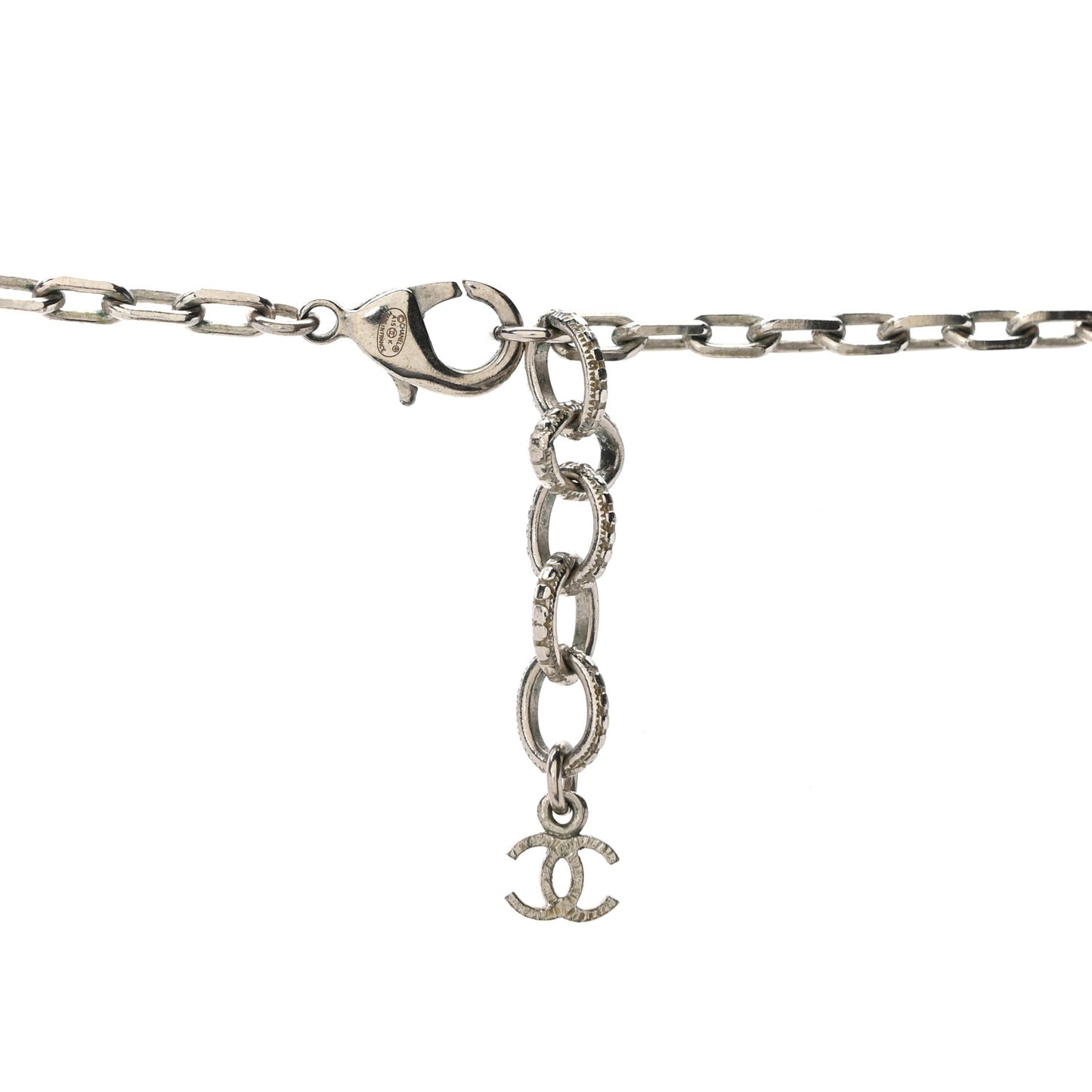 Crystal Pearl CC Long Necklace Silver Grey