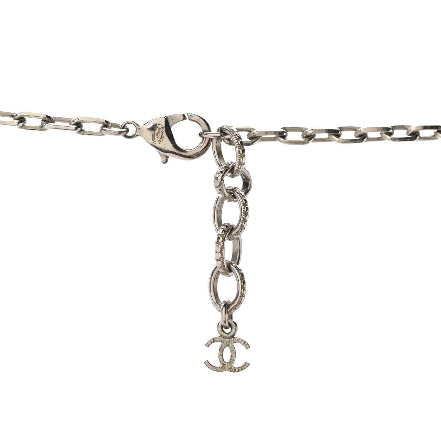 Chanel Crystal Pearl CC Long Necklace Silver Grey 4 of 5