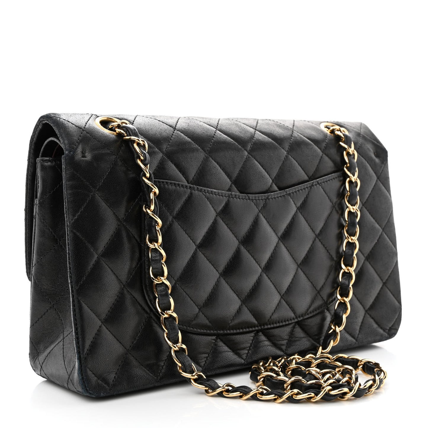 Lambskin Quilted Medium Double Flap Black