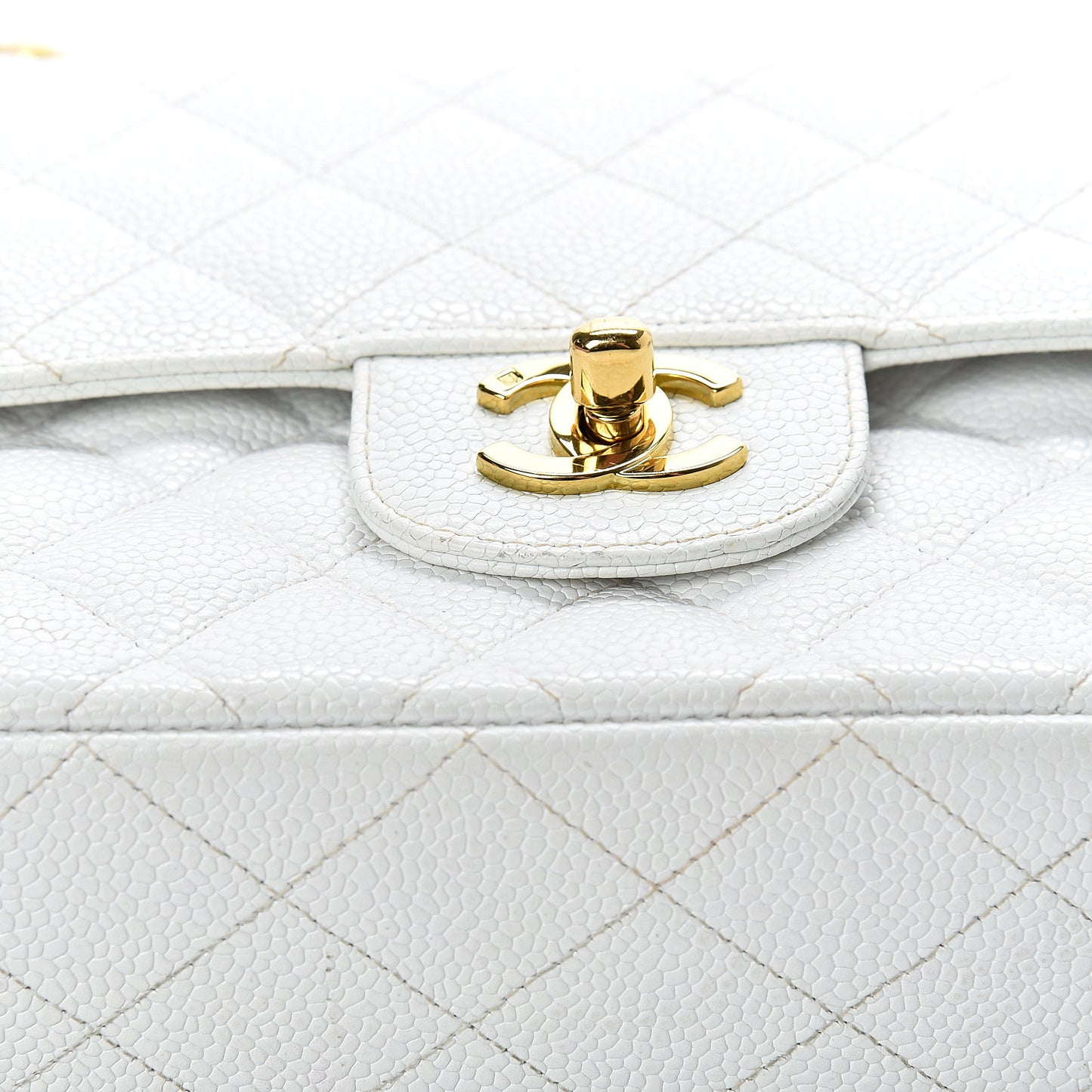 Caviar Quilted Medium Double Flap White