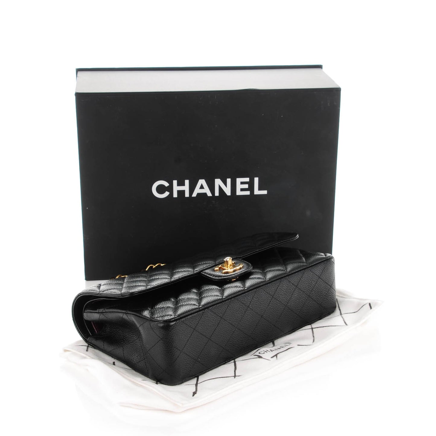 Caviar Quilted Medium Double Flap Black