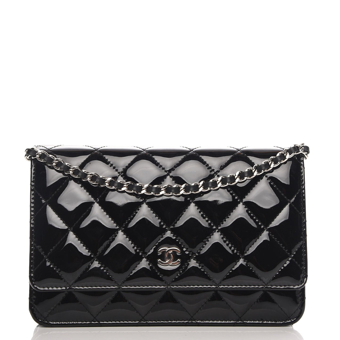 Patent Quilted Wallet On Chain WOC Black