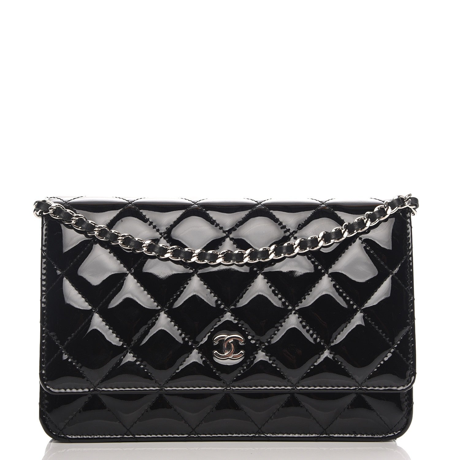 Chanel Patent Quilted Wallet On Chain WOC Black 1 of 9