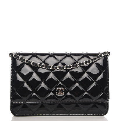 Chanel Patent Quilted Wallet On Chain WOC Black 1 of 9