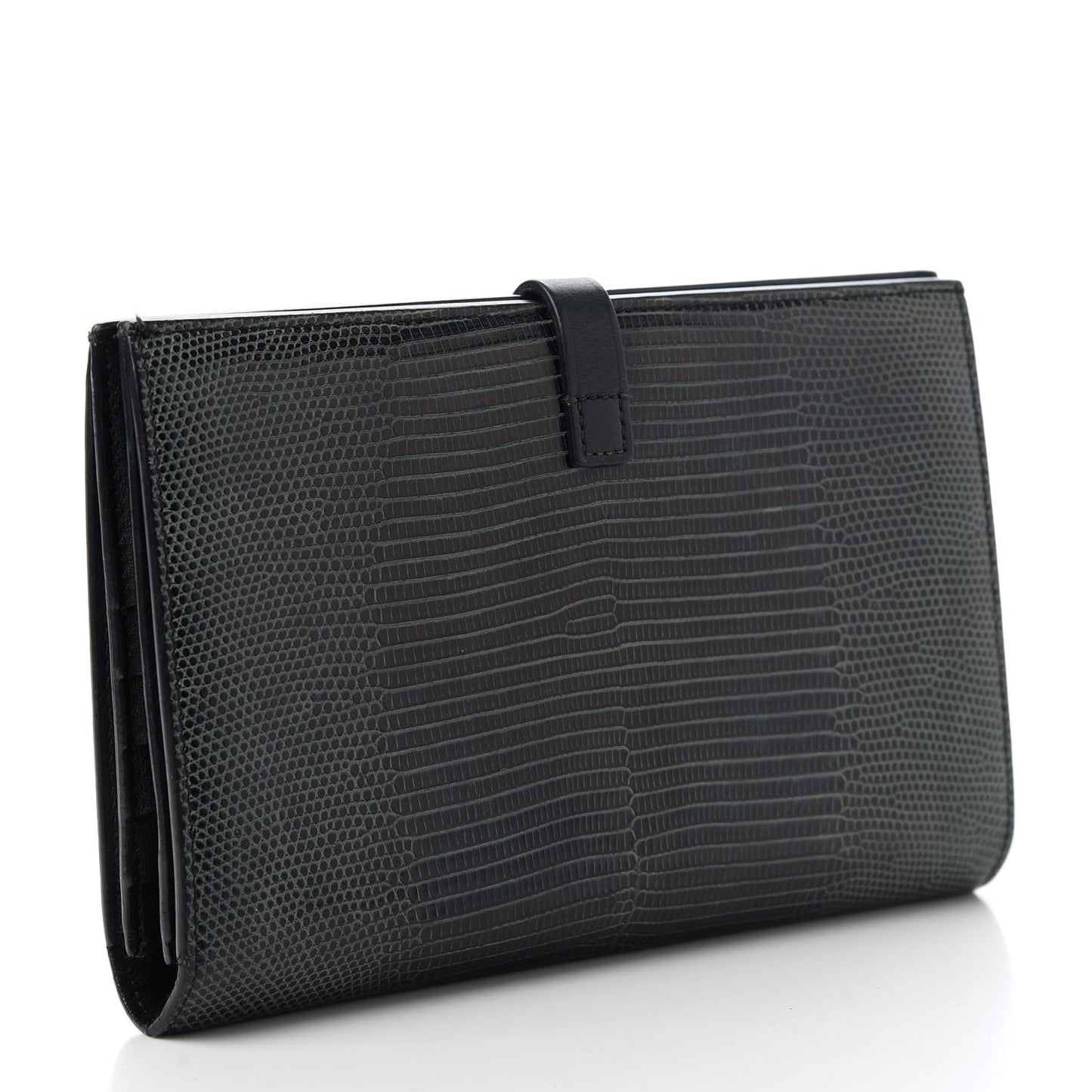 Lizard Calfskin Large Multifunction Strap Wallet Black