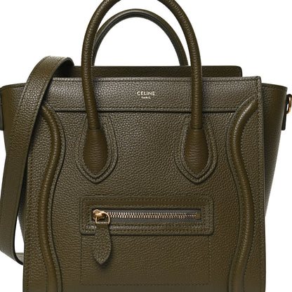 Celine Drummed Calfskin Nano Luggage Dark Olive 9 of 13