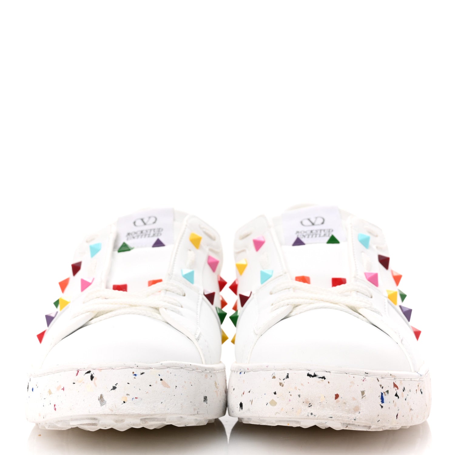 Valentino Garavani Vegan Leather Womens Rockstud Open for a Change Sneakers 41 White Multicolor 3 of 9