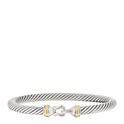 David Yurman Sterling Silver 18K Yellow Gold 5mm Cable Classic Buckle Bracelet 1 of 3