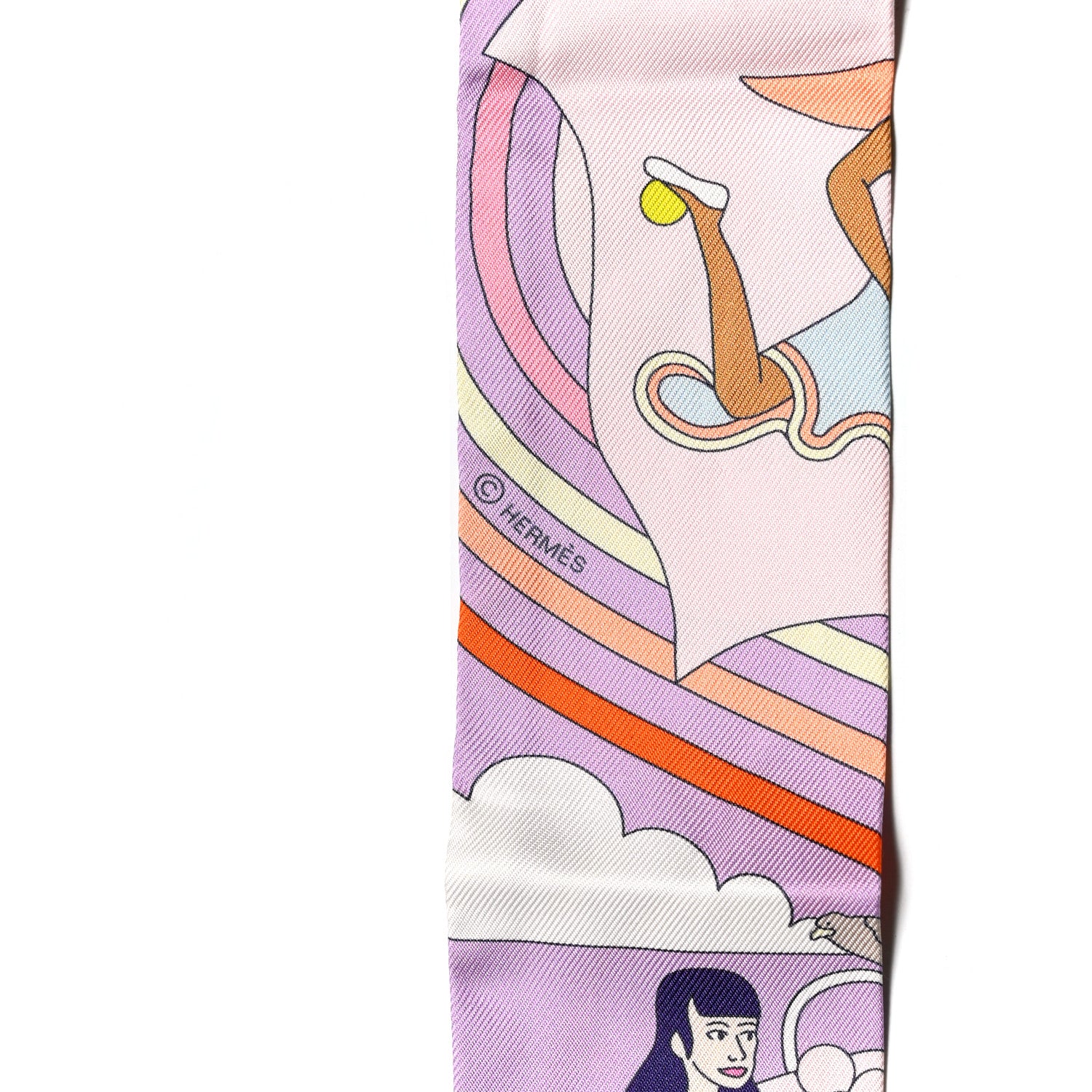 Hermes Silk Carres Volants Twilly Lilas Rose Pale Or 3 of 4