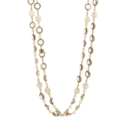 Chanel Swarovski Crystal Pearl Chicklet Sautoir Necklace Gold 1 of 5