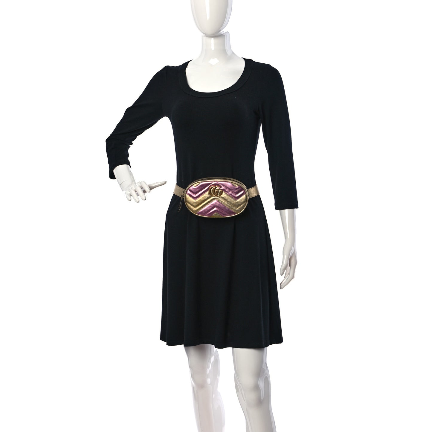 Metallic Nappa Matelasse Heart GG Marmont Belt Bag 75 30 Oro Vecchio Rosa